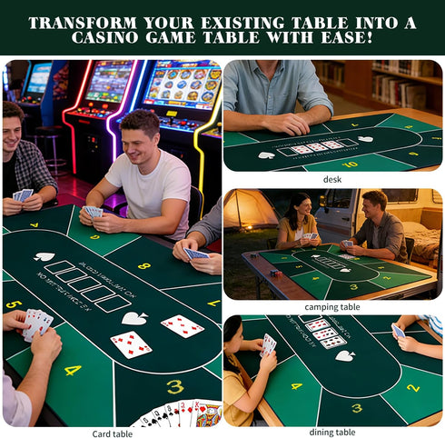 YOMEYOT 70"x35" 10 Poker Table Top Mat Blackjack Poker Mat with Non Slip Rubber Backing and Carry Bag for Home Poker