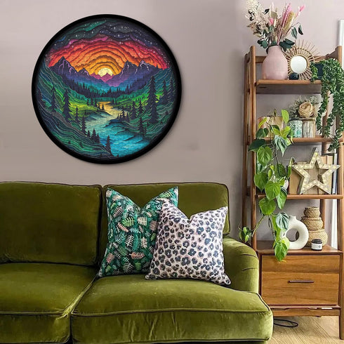 Magic Forest Puzzles for Adults 1000 Pieces Nature Round Tree Mountain River Sunset Landscape Jigsaw Puzzle