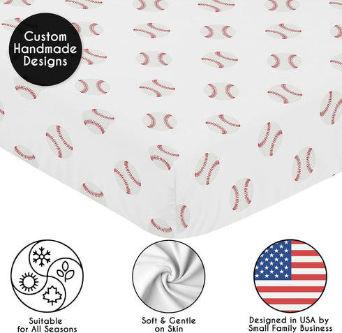 Sweet Jojo Designs Red and White Baby or Toddler Fitted Crib Sheet for Baseball Patch Sports Collection