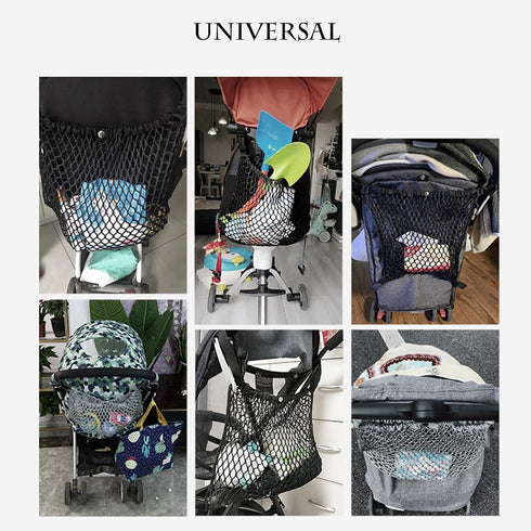 Universal Baby Stroller Organizer, Polyester Net Mesh Storage Bag with Extra Large Space for Diaper Toys and Snacks