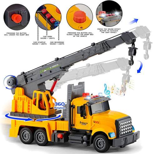 LerBao 3 4 5 6 7 8 Large Crane Truck Toys for Year Old Boys, Truck with Loading Crane,Lights and Sounds Vehicles Toy