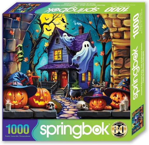 1000 Springbok Haunted Halloween Party Piece Jigsaw Puzzle for Adults - Haunted Mansion - Unique Cut Pieces - Made