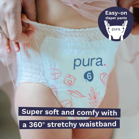 Pura Size 7 Diaper Pants, 3 x 17 Diapers, 51 Total (37+lbs), Pull Up Disposable Baby Diapers for Sensitive Skin