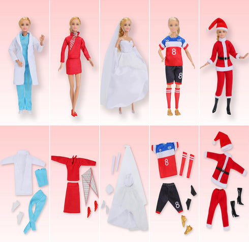 51 Pcs Doll Career Clothes & Accessories, 10 Sets of Role-Playing Clothing & 10 Pairs of Shoes for 11.5 Inch Dolls
