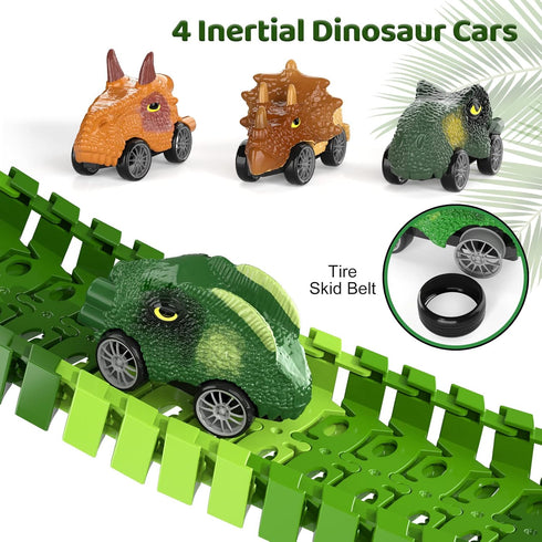 iHaHa 169 PCS Dinosaur Race Car Track Toys for Kids Ages 1-7 with Light, Sound & Spray, Birthday Gifts for Boys