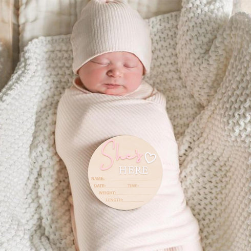 RSOLIET She's Here or He's Here Wooden Sign - Gender Reveal Wooden Sign, Acrylic Gender Announcement, Hospital Birth