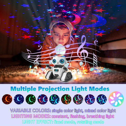Aikmi 5-7, 6 Robot Toys for Kids Rechargeable Remote Control Robot with Projector Night Light for Kids, Gesture Sensor