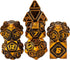 Metal UFO Dice Set: 7 Die Metal Polyhedral Dice for DND Role Playing Games with Skull Bag (Ancient Gold)