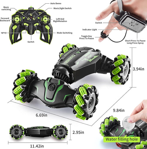 4WD Remote Control Gesture Sensor Car, Hand Controlled Stunt Car, Double-Sided Vehicle 360° Rotation with Light and