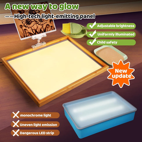 AtMini Sand Painting Light Box, Wooden Sand Art Table for Kids with 10 Cards, Sand Sensory Toy (11×16×1 in)