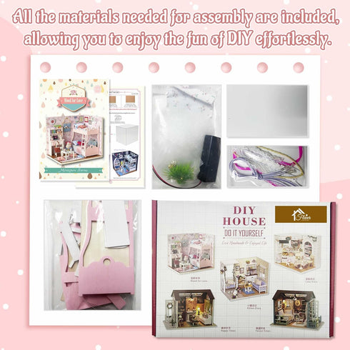 Flever Dollhouse Miniature DIY House Kit Creative Room with Furniture and Cover for Romantic Artwork Gift(Mood