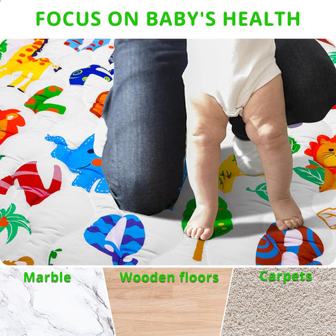 Mfmiudole 50"50" Baby Gyms Playmats for Playpen, Safari Zoo Alphabet Play Mat Waterproof ABC Learning Mat Jungle Themed