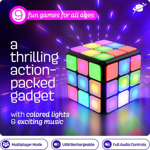 Rechargeable Game Activity Cube - 9 Fun Brain & Memory Games, Cool Toys for Boys and Girls, Birthday Gifts for Ages 6-12