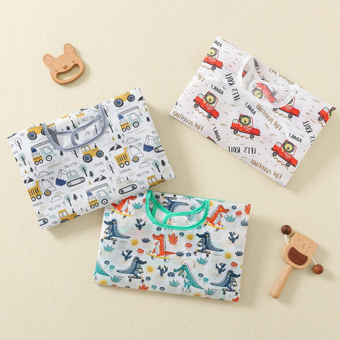 3-Pack Baby Long Sleeve Waterproof Bib - Full Coverage Apron Bib Smock Toddler Bibs with Pocket for 6-30 Months