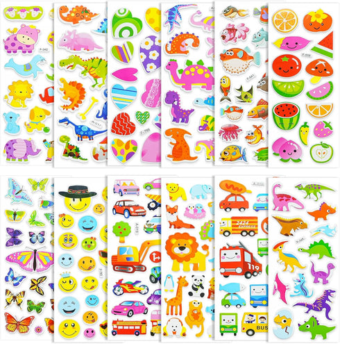 BEESTECH 24 Sheets 500+ Stickers for Kids, Teacher Reward Stickers, Potty Training Bulk with Dinosaur Traffic