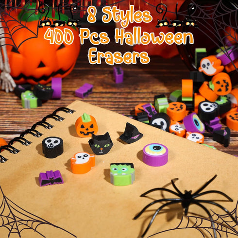 Libima 400 Pcs Halloween Erasers Bulk, Cute Ghost Zombie Skull Cat Bat Animal Erasers for Party Decoration Supplies