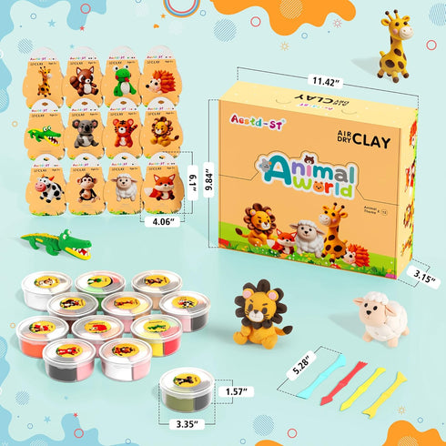 12 Air Dry Clay Kit - Animal Theme, Modeling Clay for Kids, DIY Model Magic Clay with Sculpting Tools and Tutorials