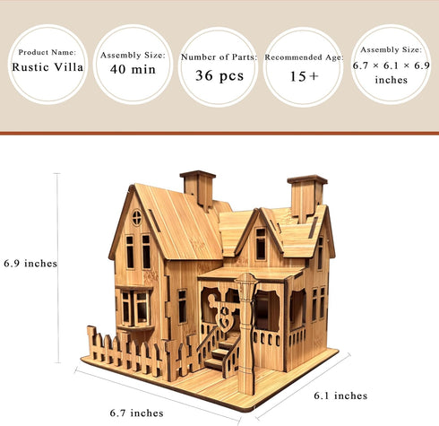 MPIUET 3D 3D Wooden Puzzles for Adults Log Cabin DIY Wood Miniature House Building Model Kits for Teens Little House