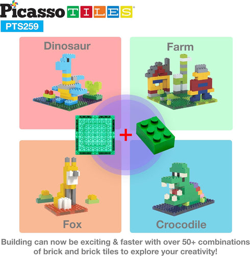 PicassoTiles 259pcs Magnetic Brick Tile Building Block Combo Set, Compatible with Other Tiles for Ages 3+