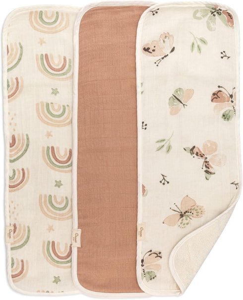 Crane Baby Muslin Baby Burp Cloths, Lightweight Absorbent Burp Cloth, Rainbow/Butterfly, Set