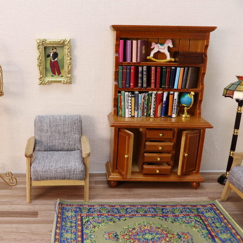 1:12 1:12 Scale Miniature Cupboard Bookshelf Classic Wooden Mini Storage Hutch Kitchen Dollhouse Bookshelf Wood Cabinet