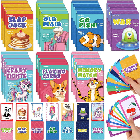 28 Pack Set Zubebe Kids Card Games Gifts Bulk Classic Playing Card Game for Kids Includes Go Fish, Old Maid, Crazy