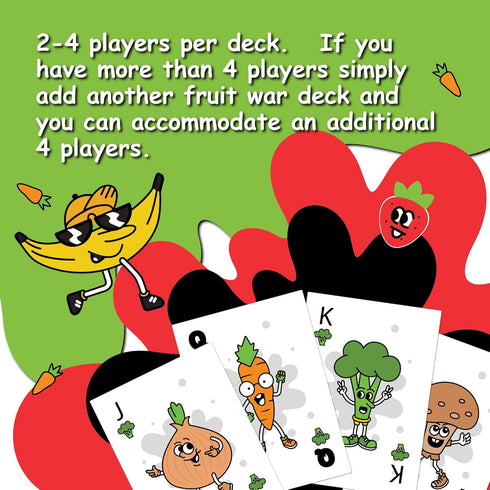 Fruit War Game, A Family Friendly Twist on The Classic Game of War, 2-4 Players Ages 8+ (Red)