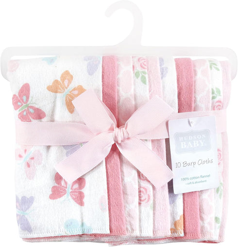 Hudson Baby Unisex Baby Cotton Flannel Burp Cloths, Pastel Butterfly, One Size by Hudson Baby