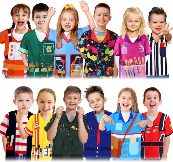Jiuguva 12 Pcs Kids Community Helper Dress Up Clothes - Pretend Play Costume Set