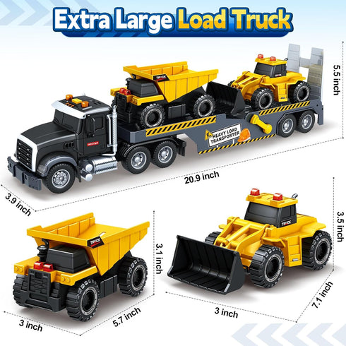 3 4 5 6 7 21" Bstoyder Toddler Boy Toys for Years Kids, Semi Construction Carrier Truck Toy with Excavator and Dump