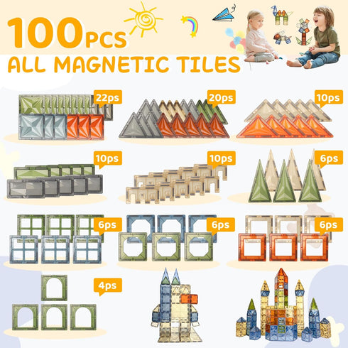 100 Set 3D 3 4 5 6 7 8 9+ HarworLife PCS Magnetic Tiles, Diamond Magnetic Blocks Building Magnet Tiles STEM Toys Kids