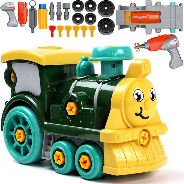 Brixlytoys Toddler Take Apart Toy Set with Electric Drill, DIY Electric Toy Trains