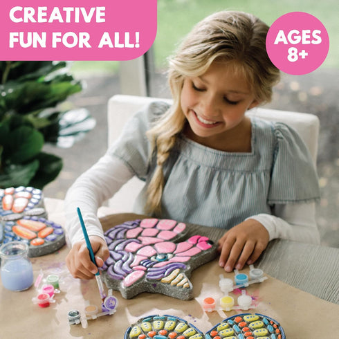 MindWare DIY Unicorn Stepping Stone Kit - Includes Weatherproof Stone, Paint, and Brushes