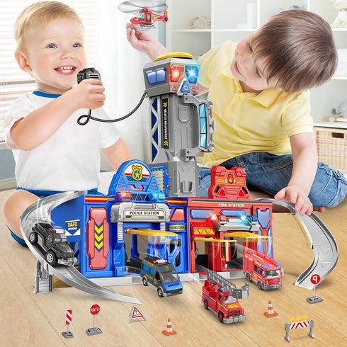 3 4 5 6 Playset 4 Cars,Helicopter,7 Ochido Boys Toys for Years Old,Large City Action Kit with Lights