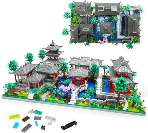 Mini Chinese Architecture of Suzhou Garden - Cherry Blossom Tree Building Blocks Set for Adults, 3888 Pcs