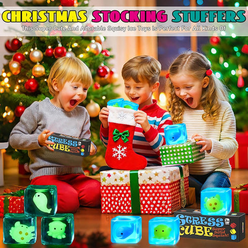 Squishy Stress Cube Fidget Toys Adults - Glow in The Dark Sensory Toys for Kids with Autism Stress Balls for Kids Teens