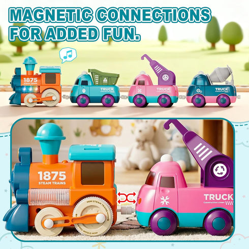 Set 3+, 4pcs 3 4 5 6 7 8 Lipneaed Train for Toddlers, Magnetic Train Toys for Toddlers Trucks Toy Train for Boys