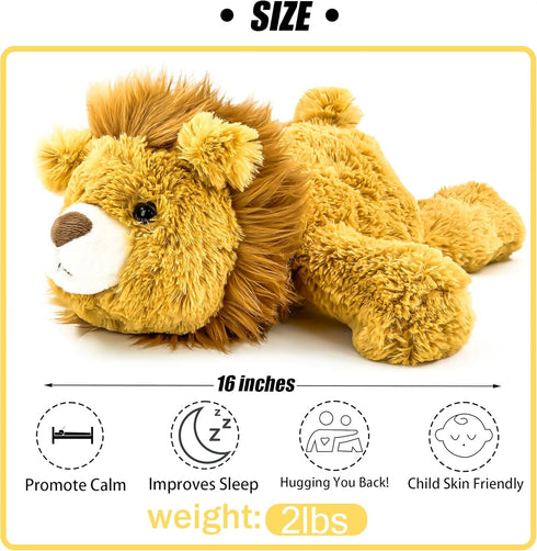 16" Yellow Lion Weighted Stuffed Animal, Sensory Comfort Plush Throw Pillow Toy, Kawaii Plushies for Kids & Adults