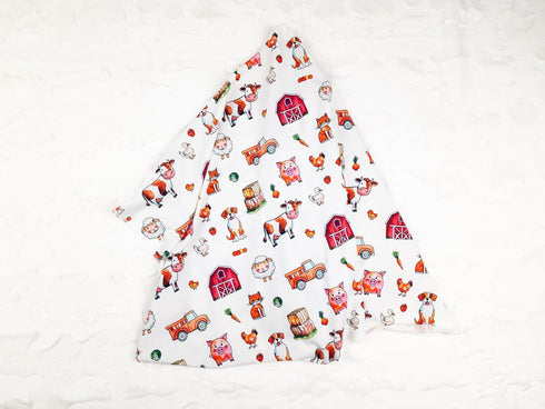 Set 0-3 Country (0-3 Farm Swaddle Blanket and Hat Newborn Month Wrap Baby Receiving Blanket Animals Cow Design Months