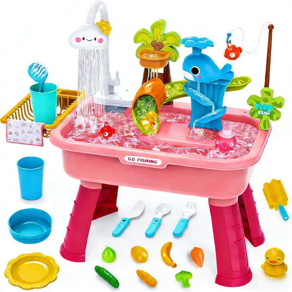 Upgraded Toddler Sand Water Table Toy with Electric Water Pump, Kids Sand