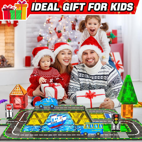 Set 3-5 4-8 5-7 Pack 42pcs KAEILORU Magnetic Tiles Road with Car Magnet Building Tile Toys for Kids Ages Magnetic