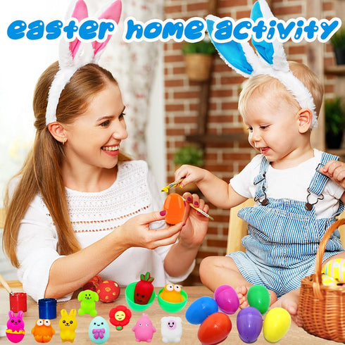 24 Pcs Easter Eggs with Mochi Squishy Toys for Kids Easter Eggs Hunt, Cute Easter Toys for Easter Basket Stuffers