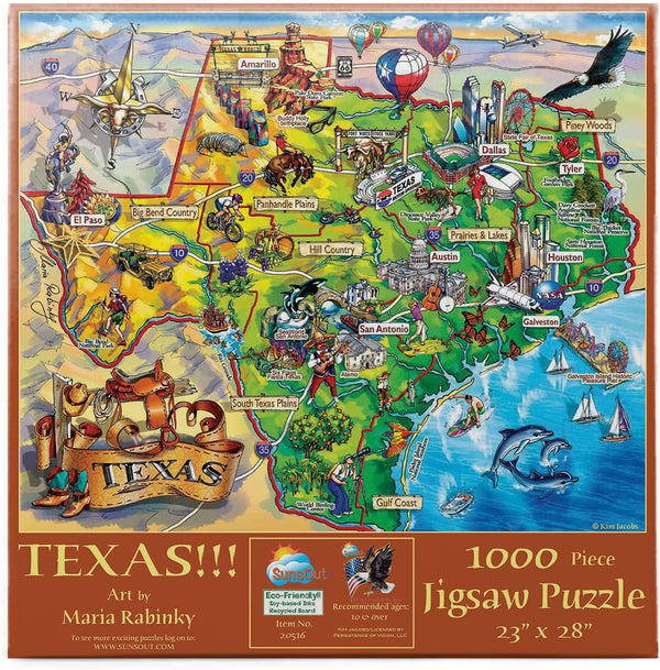 SUNSOUT INC - Texas - 1000 pc Jigsaw Puzzle by Artist Maria Rabinky - 23" x 28"