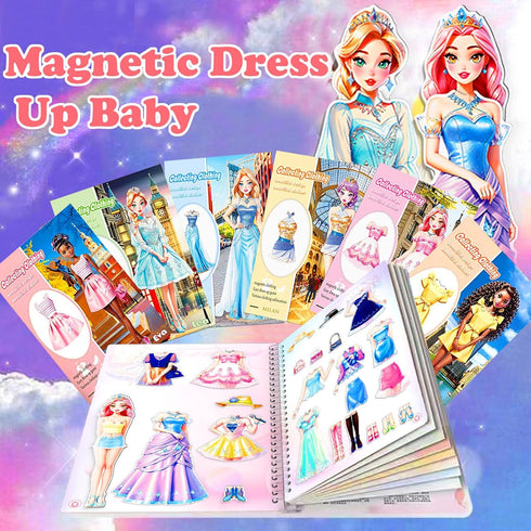Magnetic Dress Up Paper Doll Playset - Pretend Play Game Travel Toys for Kids, Magnet Clothes Puzzles