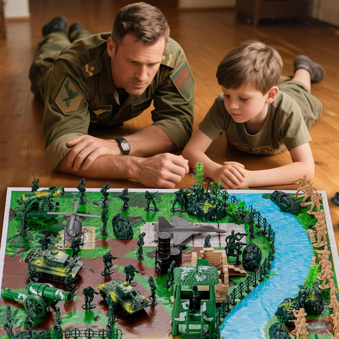 oqotoy Playset 110-Piece Playset 3+ Army Men Toys Large Battle Army Men Action Figures with Realistic Vehicles (Tanks