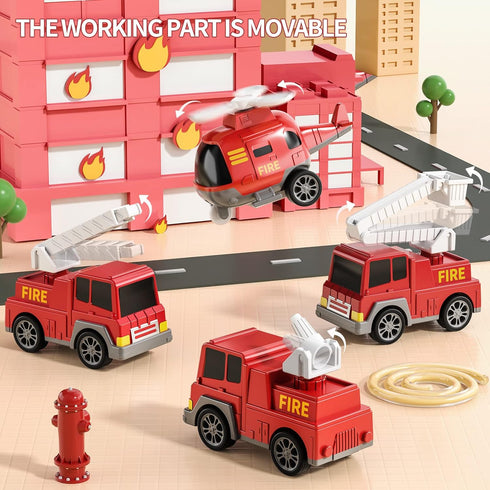 TEMI Fire Toys for 3-6 Years Old - 5 in 1 Carrier Truck Transport for Toddlers 1-3, Friction Power Vehicles