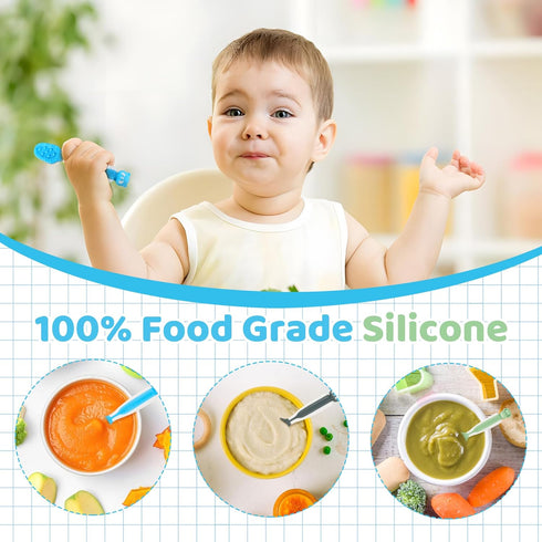 Baby Spoons and Fork Feeding Set - Silicone Chew Spoon for Self Feeding Ages 6 Months Up - 3 Pack