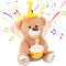 Hopearl Happy Birthday Teddy Bear with Glowing Cupcake - Musical Stuffed Animal Bear, Interactive Kids Gift, Brown