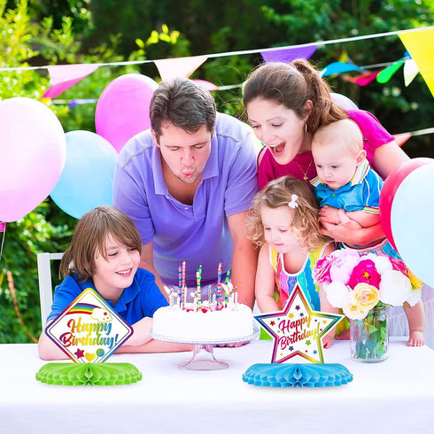 Blulu 6 Pieces Happy Birthday Table Decorations, Colorful Paper Honeycomb Birthday Centerpieces