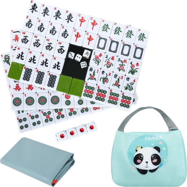 1.18"(30mm) Chinese Green Mahjong Set - 144 + 8 Numbered Tiles, Travel-Friendly with Accessories